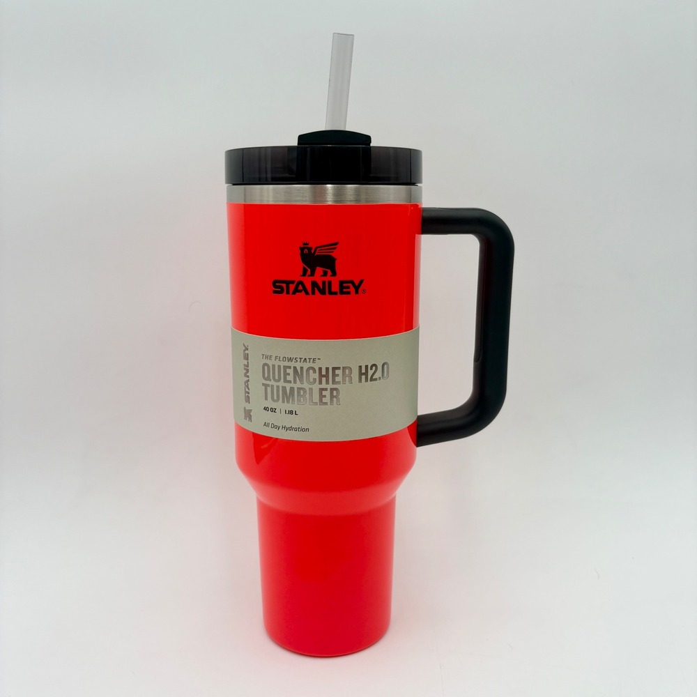 Stanley‎ Quencher H2.0 Tumbler 40 oz Neon Orange Stainless Steel Water Bottle
